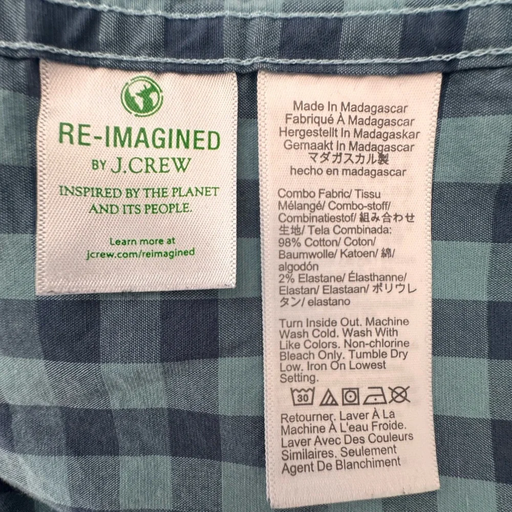 J.CREW FLEX‎ WASHED Men’s large Blue Check Cotton Stretch Button-Up Shirt